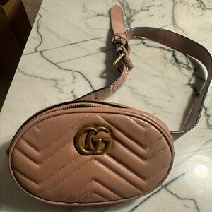 Gucci Calfskin Matelasse GG Marmont Belt Bag 95 38 Porcelain Rose